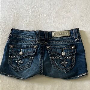 Rock Revival Dark Blue Denim Shorts with Embellished Pockets